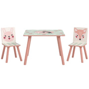 Tavolo e Sedie per Bambini ¨C Zephmum ¨C Rosa, Legno, Motivo Animali