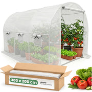 Serra da giardino a tunnel con struttura in metallo e telo in PE 1 porta 6 finestre Bianco 200x300x200 cm