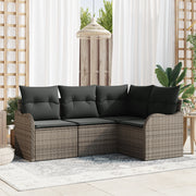 Set di divani da giardino a 4 pezzi con cuscini in rattan grigio