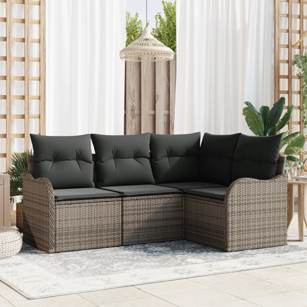 Set di divani da giardino a 4 pezzi con cuscini in rattan grigio