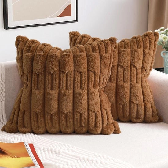 Set di 2 cuscini di copertura in velluto finto 40 x 40 cm con piumino morbido e decorativo per camera da letto o soggiorno.