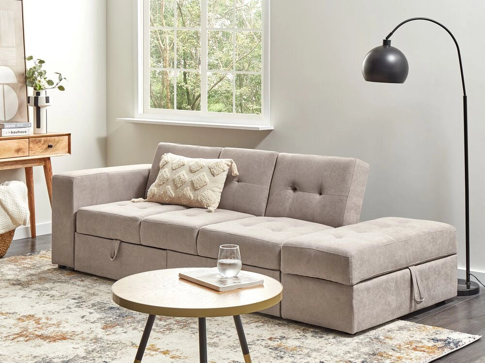Divano letto componibile marrone Storage Ottoman Cassetti estraibili Click Clack Vassoio a ribalta Portabicchieri