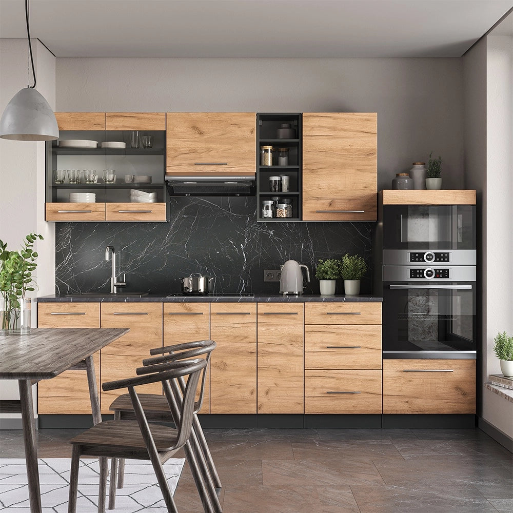 Cucina componibile Fame-Line Rovere dorato/Antracite 280 cm, PL Antracite Vicco