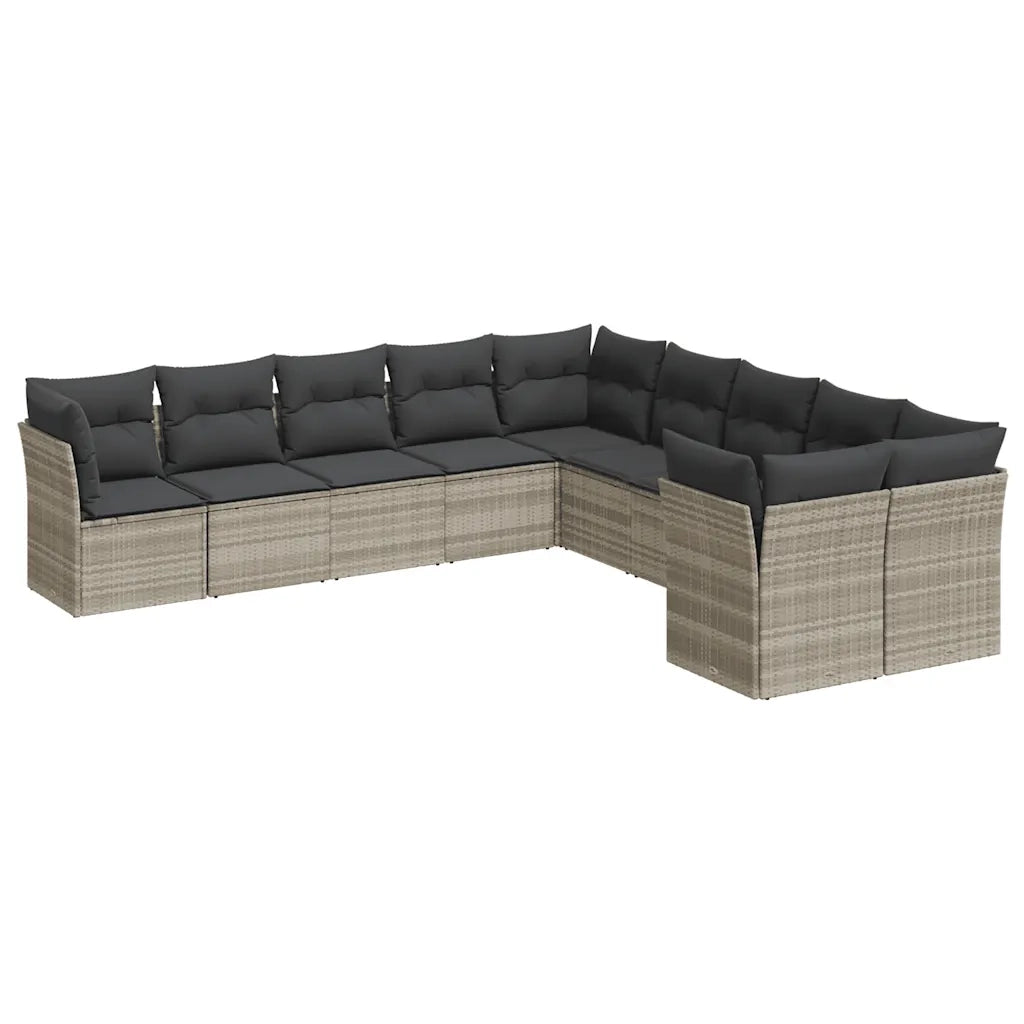 Set Divano Giardino 10 pz con Cuscini Grigio Chiaro Polyrattan 3218242