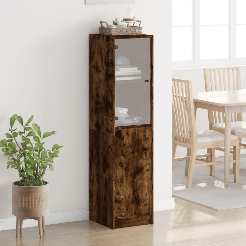 Credenza con Anta-Buffet-Armadio da cucina in Vetro Rovere Fumo 35x37x142 cm