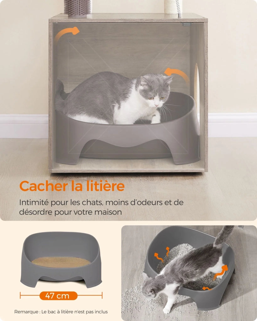 Tiragraffi con lettiera moderna torre gioco 2 in 1 cuccia per gatti da 134 cm con lettiera tiragraffi trespolo tappetino lavabile grigio 12_0003812