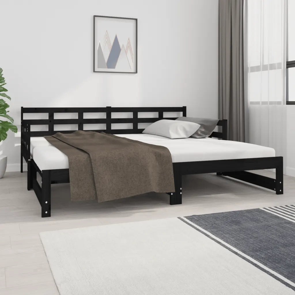 Letto da camera | Dormeuse Estraibile Nera in Legno Massello di Pino 2x(90x190)cm