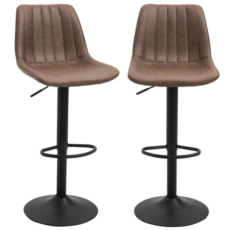 Set 2 sgabelli da bar regolabili in altezza con poggiapiedi, marrone, design retrò, 43 x 46,5 x 89-110 cm