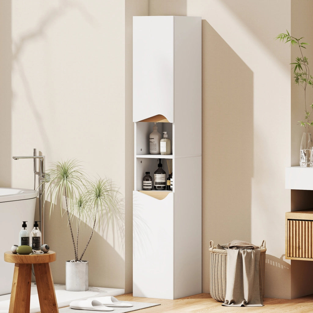 Armadio da Bagno Stretto con 2 Ante e 2 Ripiani Aperti ¨C Zephmum ¨C 30x34.6x182 cm Bianco
