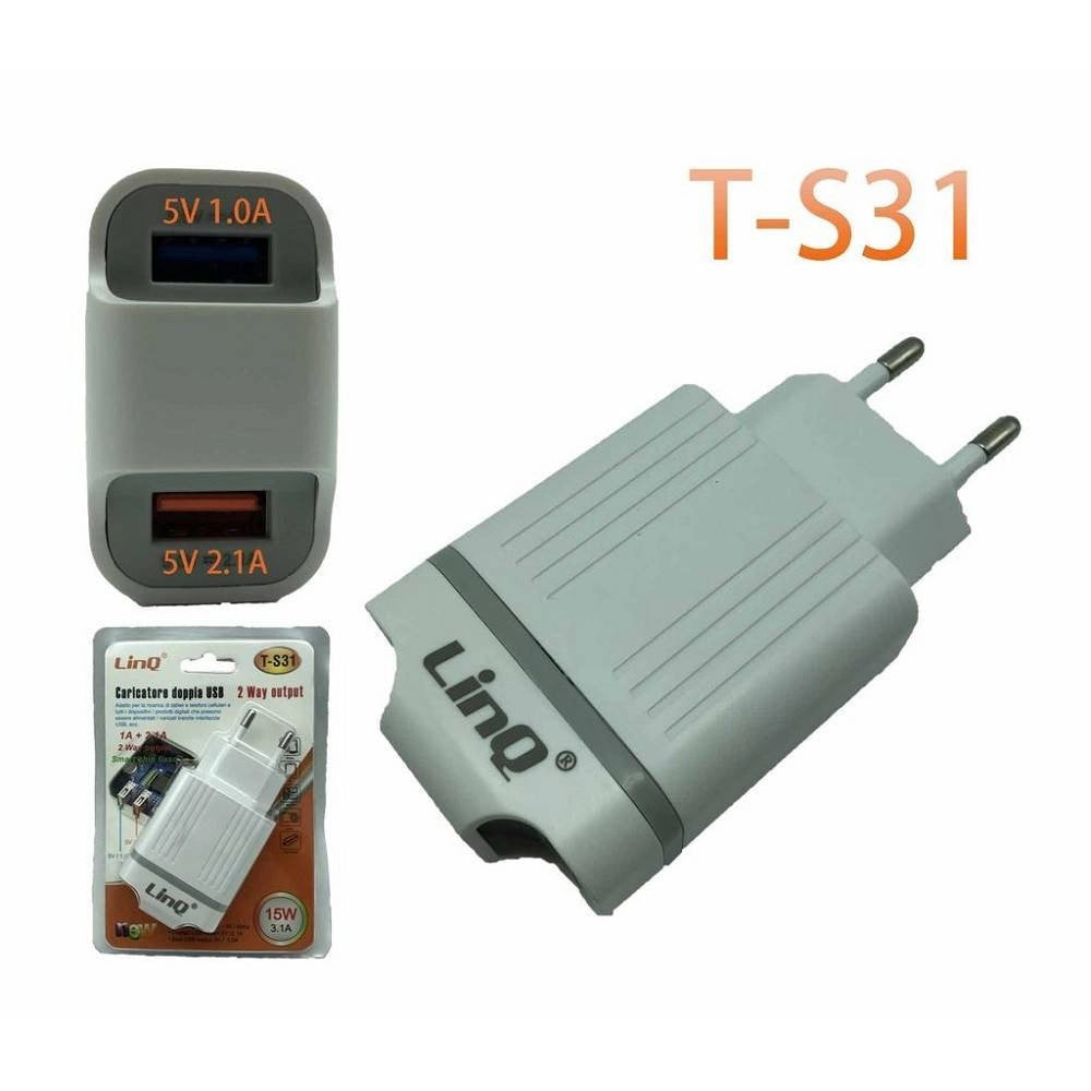 Trade Shop - Caricabatterie Alimentatore Doppia Usb 1a + 2.1a 5v 15w Smartphone Tablet T-s31 -