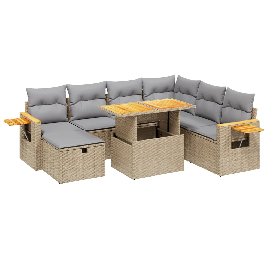 Set Divano da Giardino 8 pz con Cuscini Beige in Polyrattan
