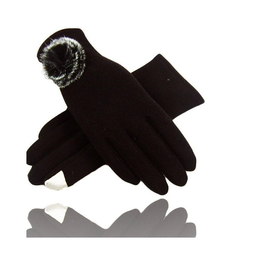 Trade Shop - Guanti Tessuto Marrone Cotone Pon Pon Guanto Taglia 8 1/2 Gloves Fodera Pile -