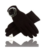 Trade Shop - Guanti Tessuto Marrone Cotone Pon Pon Guanto Taglia 8 1/2 Gloves Fodera Pile -