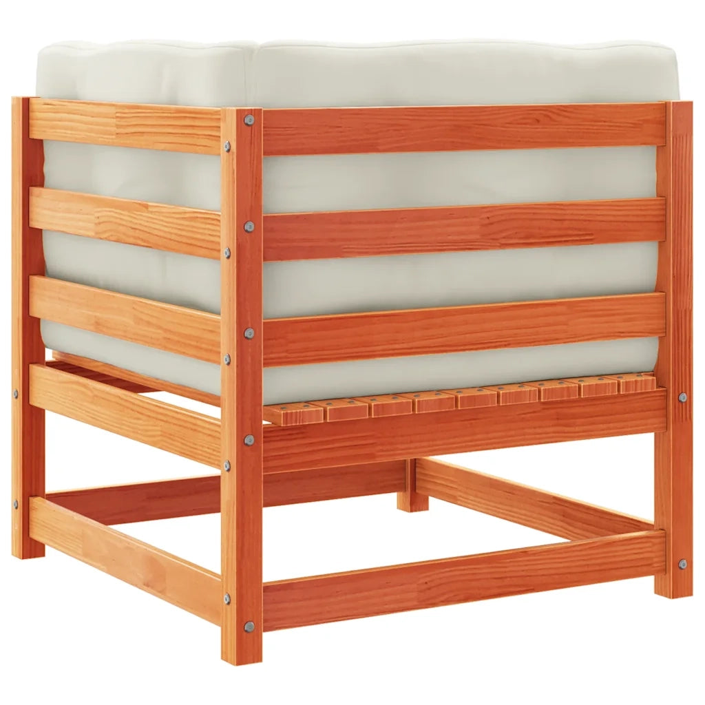Divano Angolare Giardino Cuscini-Sofa da Giardino-Divanetto da esterno Marrone Cera Massello di Pino 997045