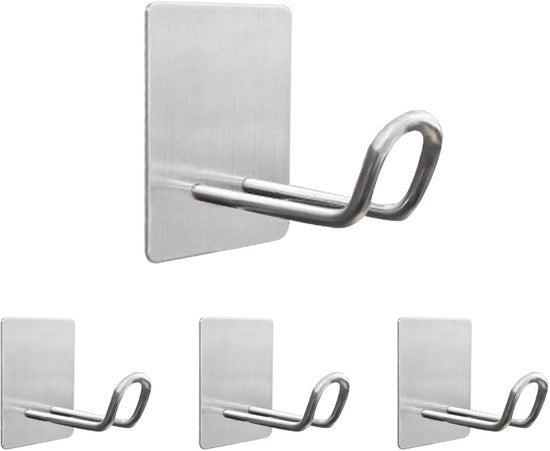 Haken Autoadesivi - 4 Pezzi - Acciaio Inossidabile - Impermeabili - Adesivi Resistenti - 60 mm - Adatti per la Stanza Doccia - Hanger per Parete