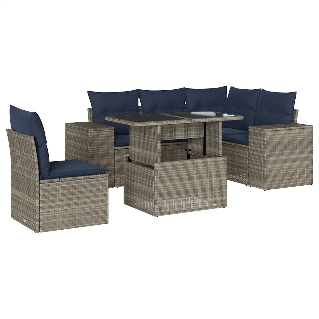 Set Divani da Giardino 6 pz con Cuscini Grigio in Polyrattan 3269171