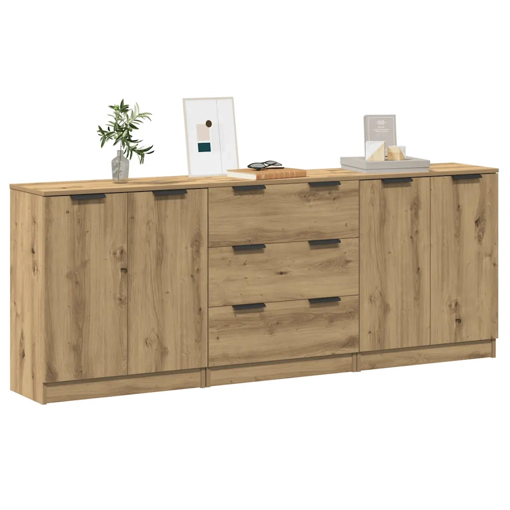 Credenze 3 pz | Madia | Buffet da pranzo | Armadio da pranzo Rovere Artigianale 60x30x70 cm Legno Multistrato