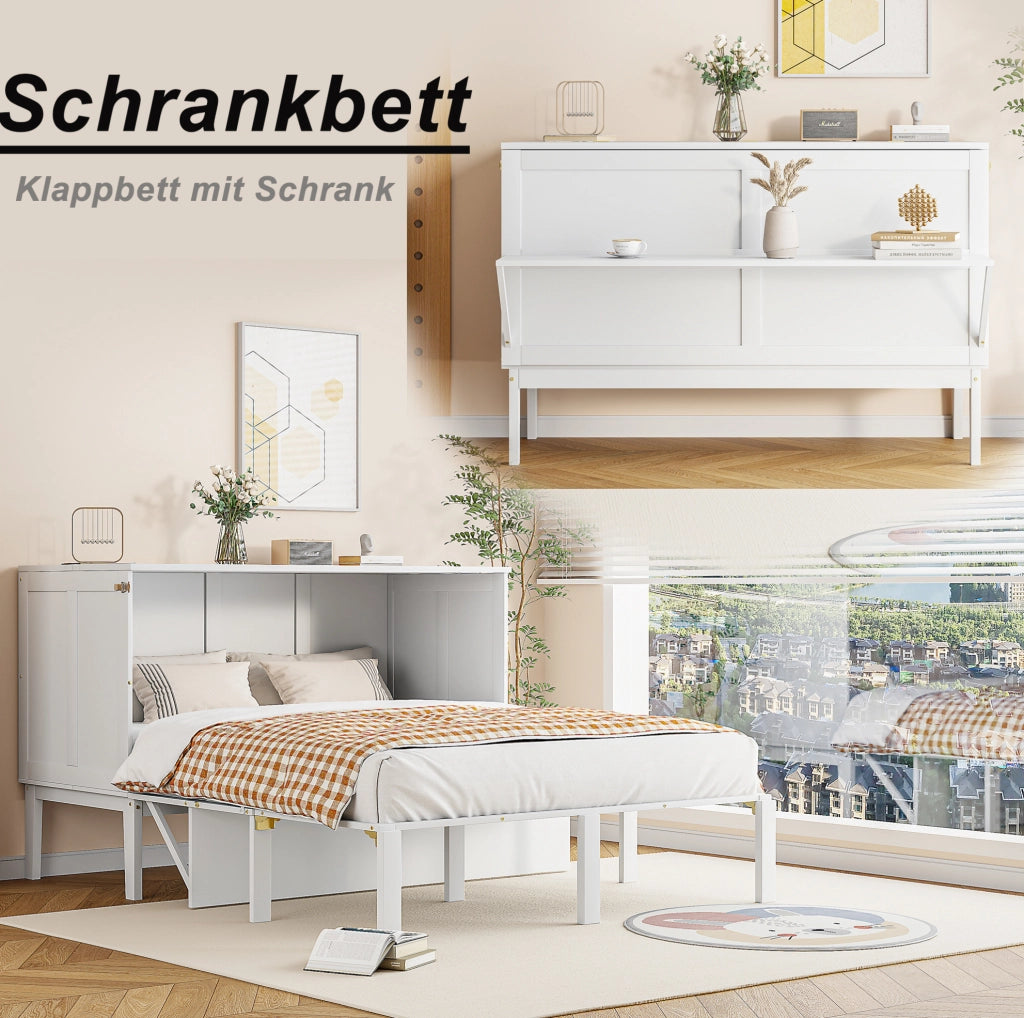 Letto a scomparsa verticale 140x200 cm bianco con rete