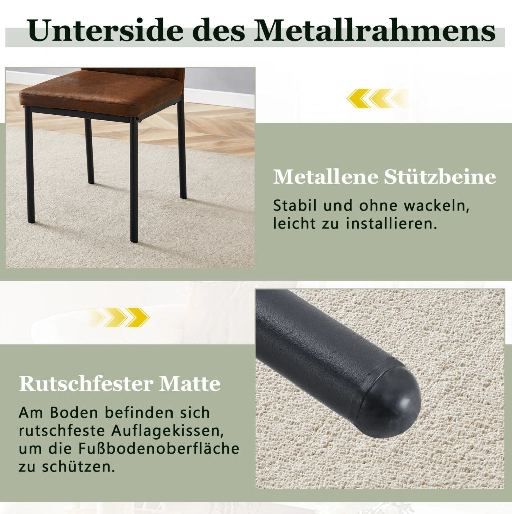 Set 4 sedie da pranzo moderne in tessuto marrone e nero con struttura in metallo