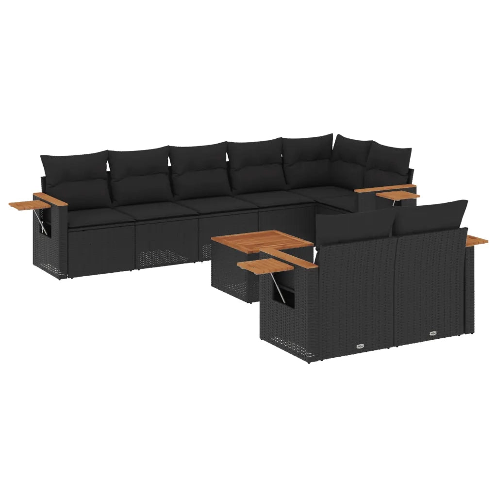 Set Divani da Giardino 9 pz con Cuscini Nero in Polyrattan 3259395
