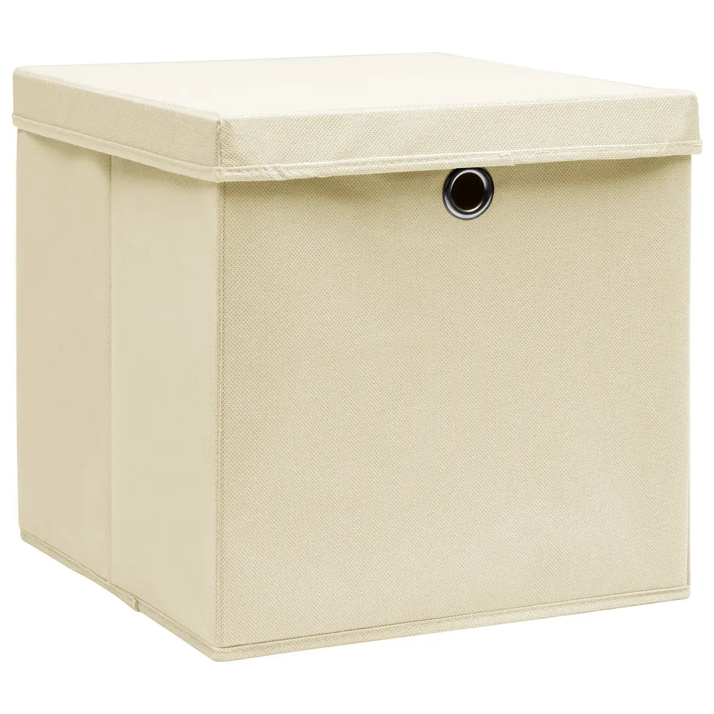 Scatole Portaoggetti con Coperchi 4pz Crema 32x32x32 cm Tessutocod mxl 119328