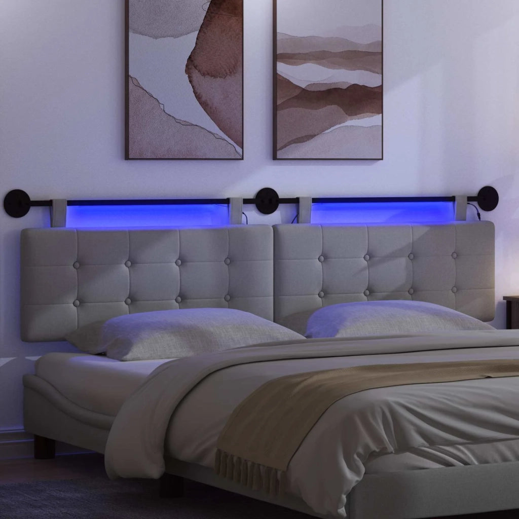 Testiera sospesa Con luce LED Grigio Chiaro Tessuto 3424492