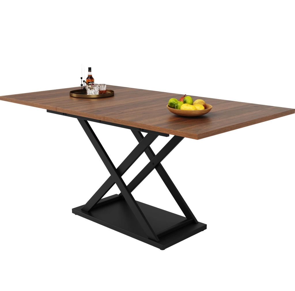 Tavolo da pranzo allungabile 120-160x80x75 cm; MDF e metallo; noce e nero