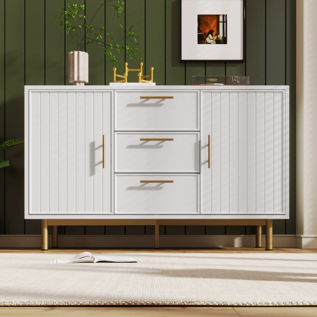 Credenza bianca 120 cm con 2 ante, 3 cassetti e ripiano regolabile