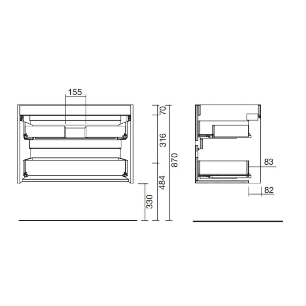 Mobile bagno sospeso Claros80 grigio opaco con lavabo 2 cassetti 80x45x56h
