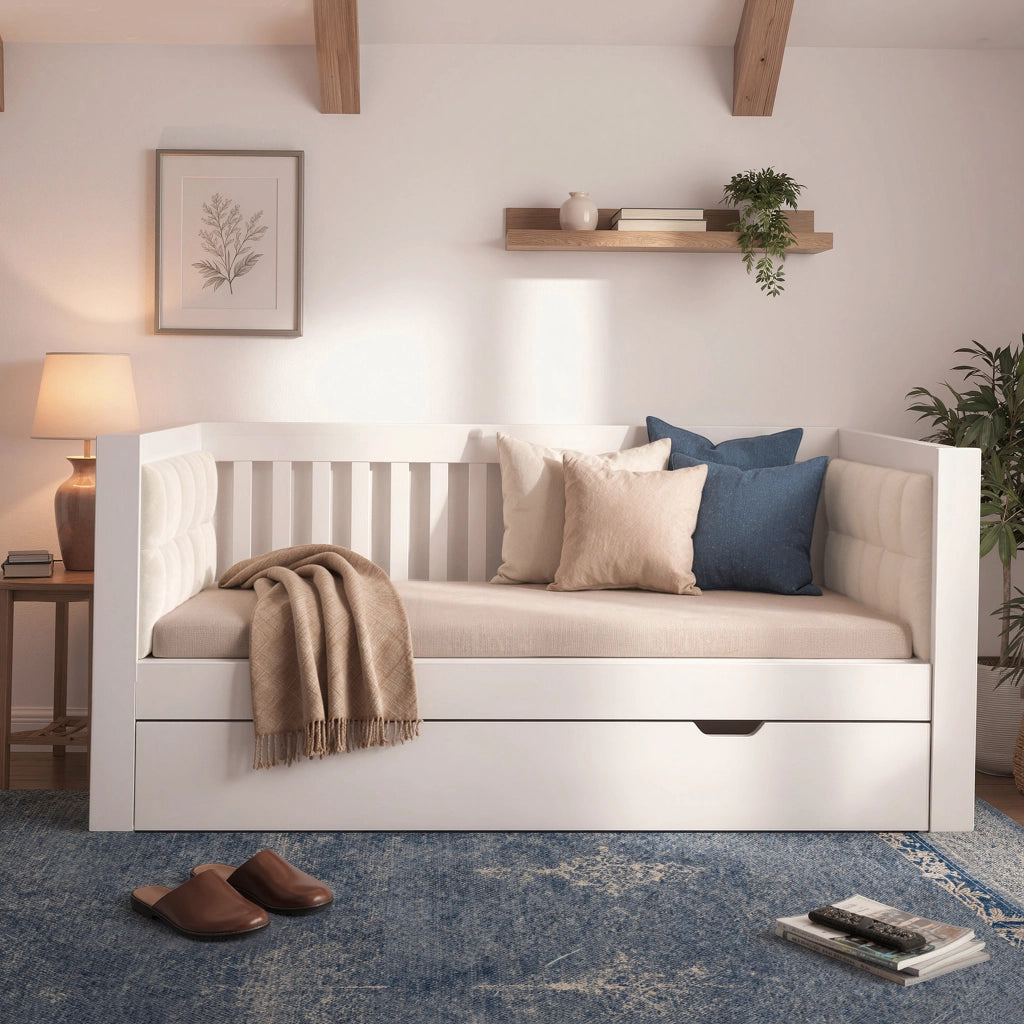 Divano letto con letto estraibile 90x190 cm in legno bianco