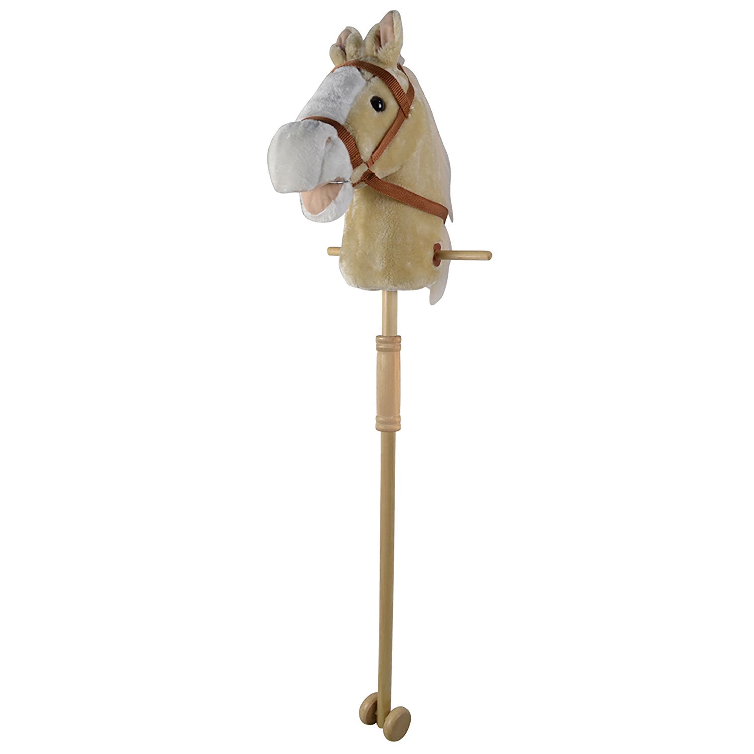 Cavallo Con Bastone per Bambini Asta Smontabile con Ruote e Suoni Beige