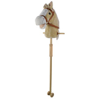 Cavallo Con Bastone per Bambini Asta Smontabile con Ruote e Suoni Beige