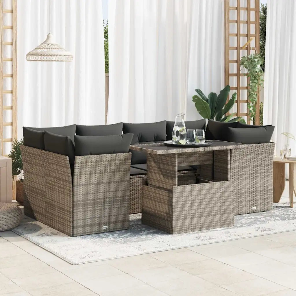 Set Divani da Giardino 7 pz con Cuscini Grigio in Polyrattan