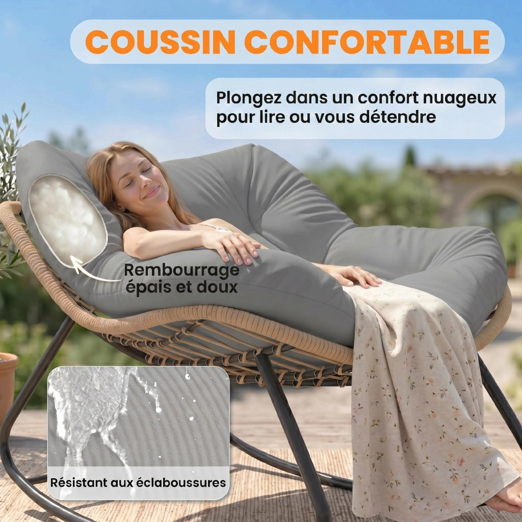 Poltrona a Dondolo Ovale Papasan per Interni ed Esterni ¨C zephmum ¨C Grigio