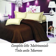 Trade Shop - Completo Letto Lenzuola Matrimoniale Con Copri Cuscini Tinta Unita Marrone -