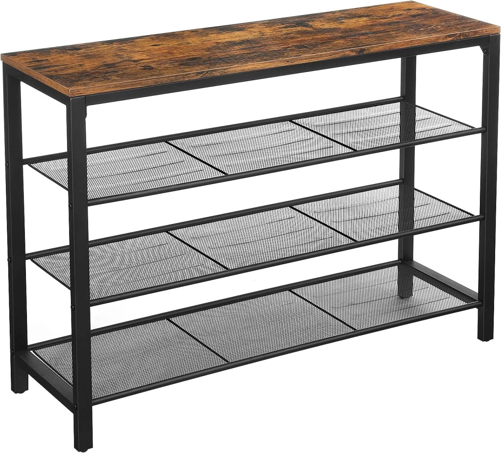 VASAGLE Scarpiera Organizzatore per Scarpe, 100 x 30 x 72 cm, per ingresso, soggiorno, camera da letto, struttura semplice, stile industriale, marrone rustico e nero LBS14BX