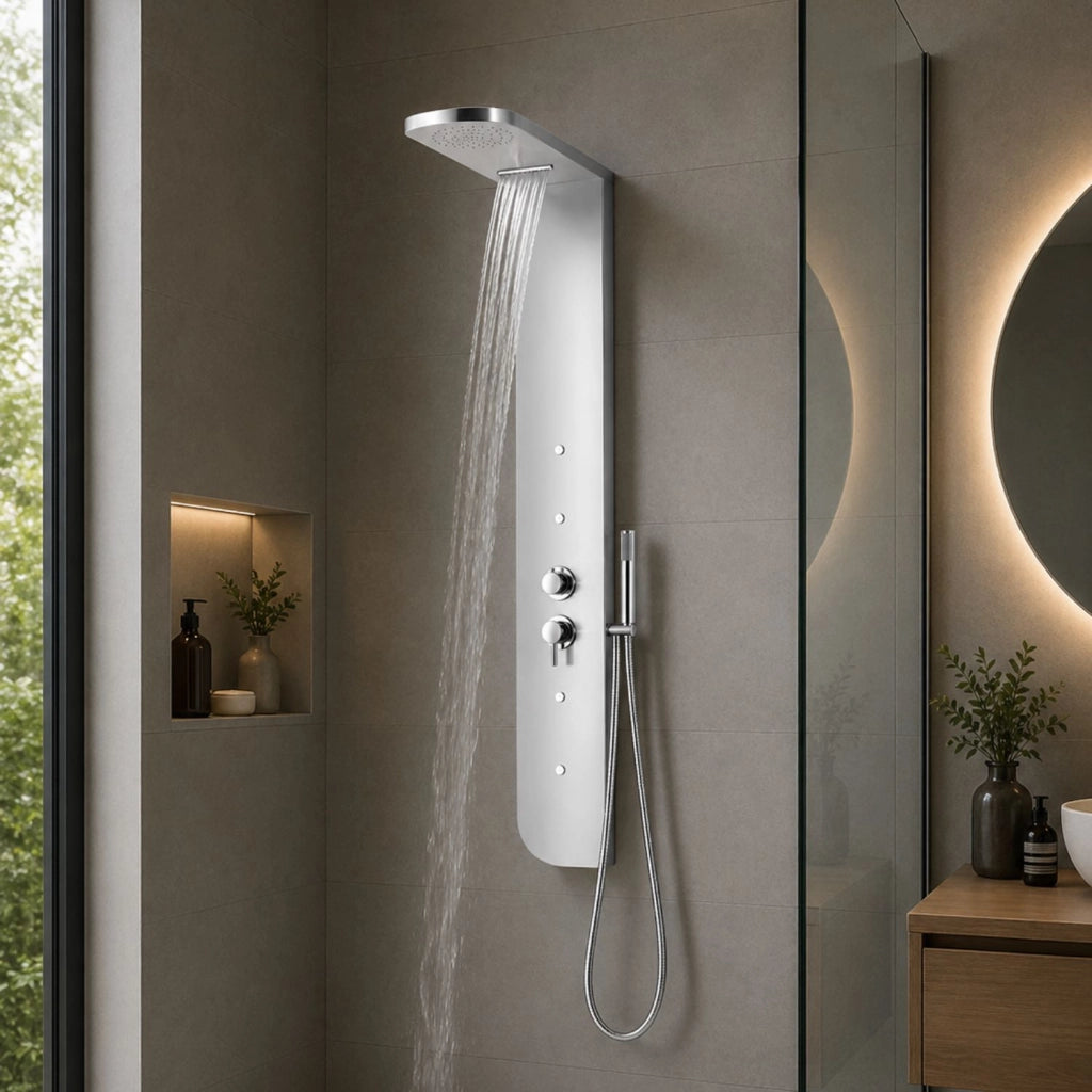 Colonna doccia acciaio inox 4 funzioni getto a cascata 4 bocchette idro lombari l20xp50xh150 005 *** finitura- cromo ...