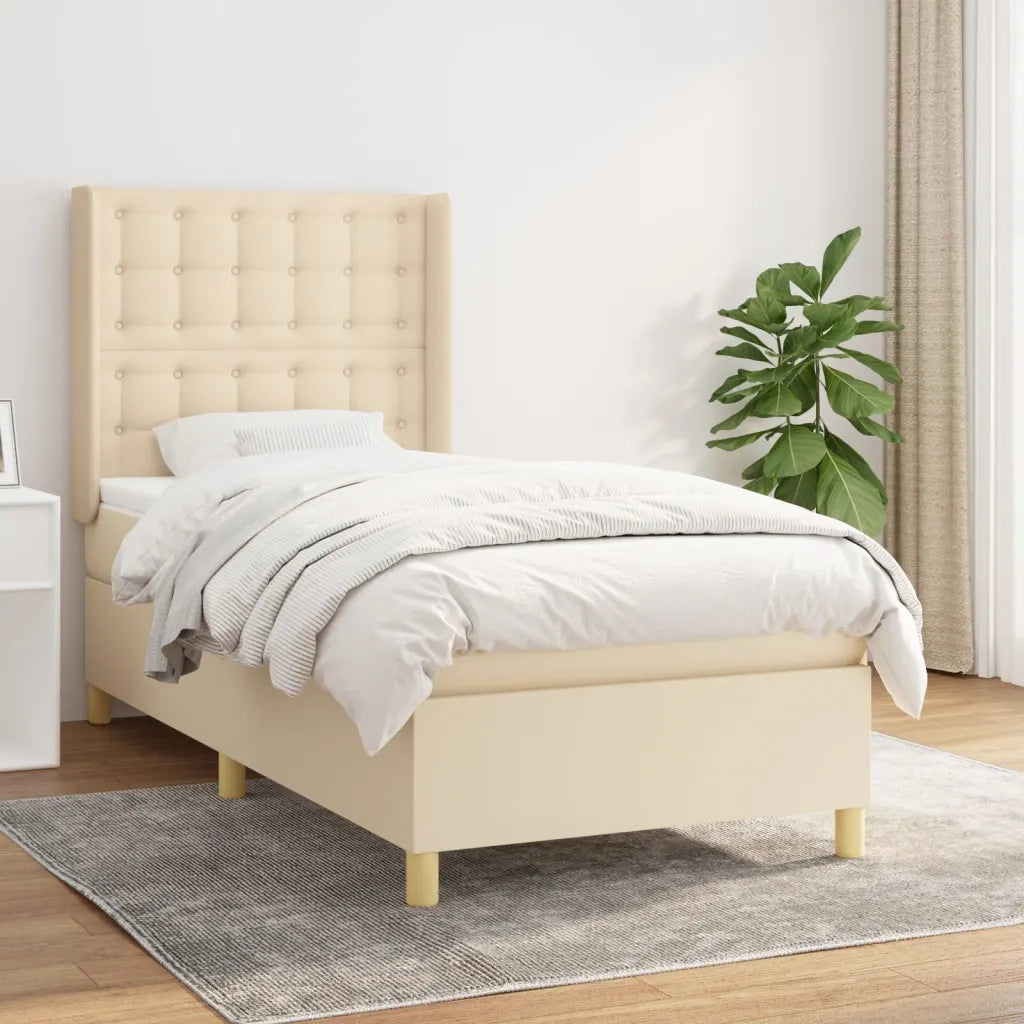 Letto singolo | Letto per adulti | Giroletto a Molle con Materasso Crema 90x190 cm in Tessuto