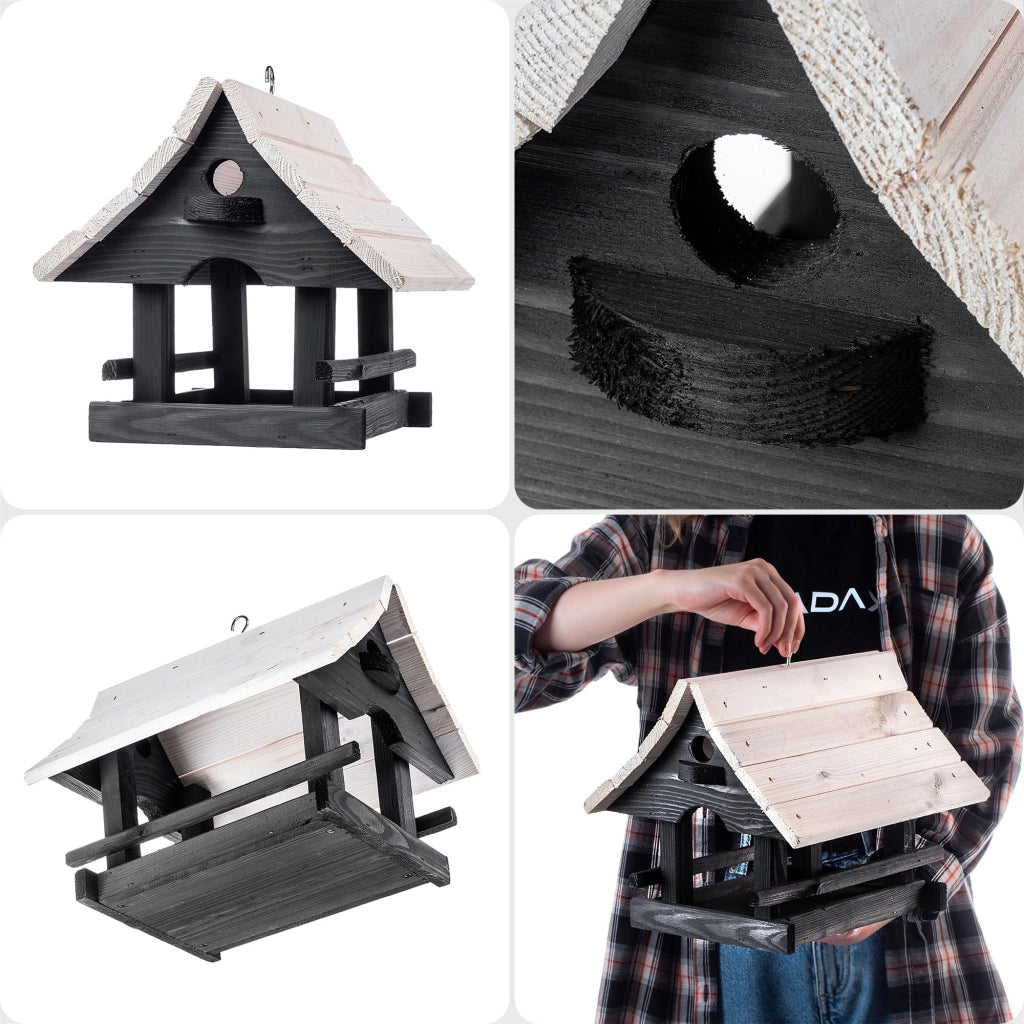 KADAX Grande mangiatoia per uccelli in legno da appendere, decorazione da giardino.