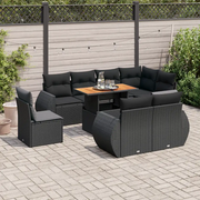 Set Divani da Giardino 9 pz con Cuscini Nero in Polyrattan 3327275