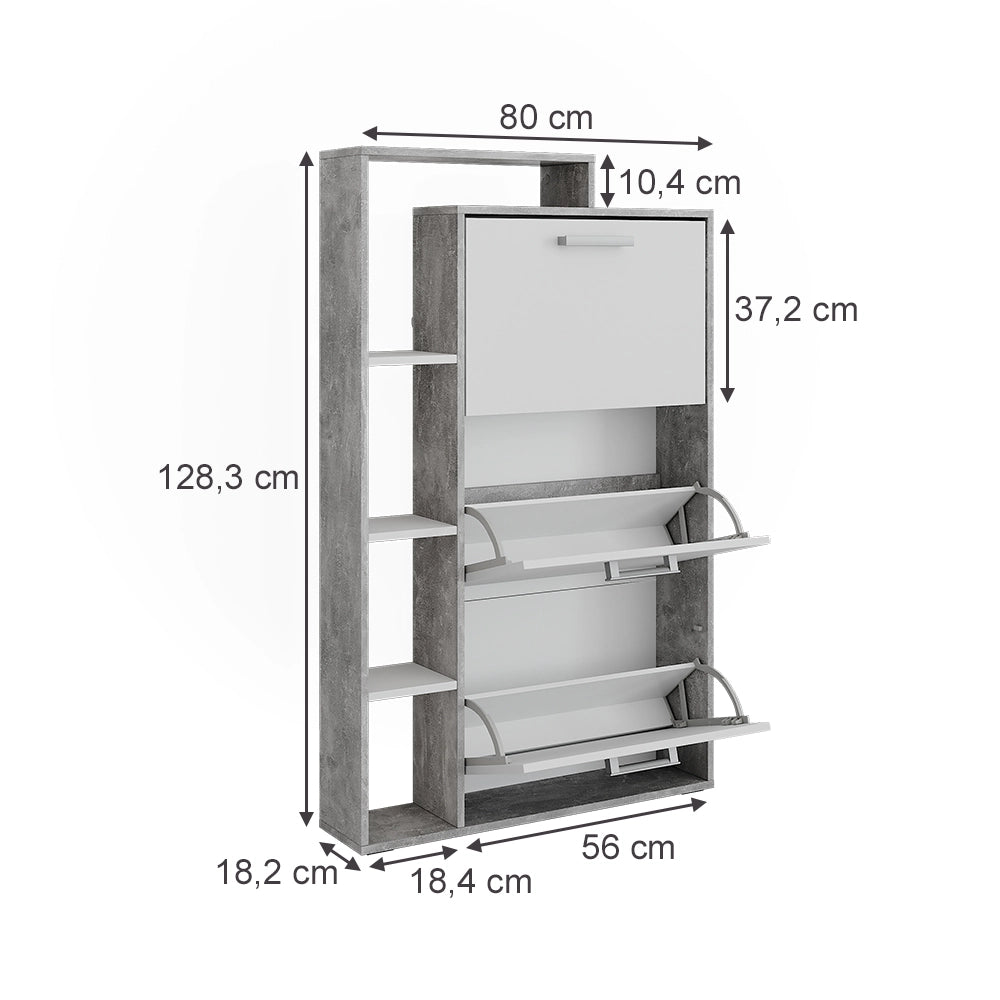 Vicco Scarpiera da ingresso Bianco/cemento 80 x 128.3 cm con 3 scomparti incernierati