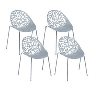 Set di 4 Sedie in Plastica Grigia Schienale Decorativo Traforato