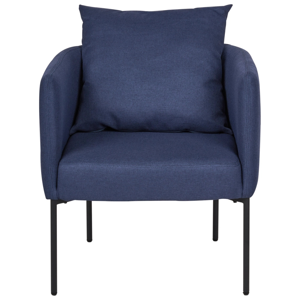 Poltrona in lino sintetico blu scuro con cuscino gambe in ferro nero stile retrò elegante