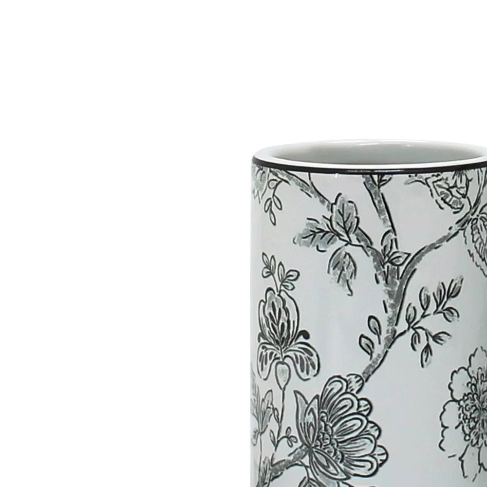 Bicchiere in ceramica bianco con decori - serie Fiori