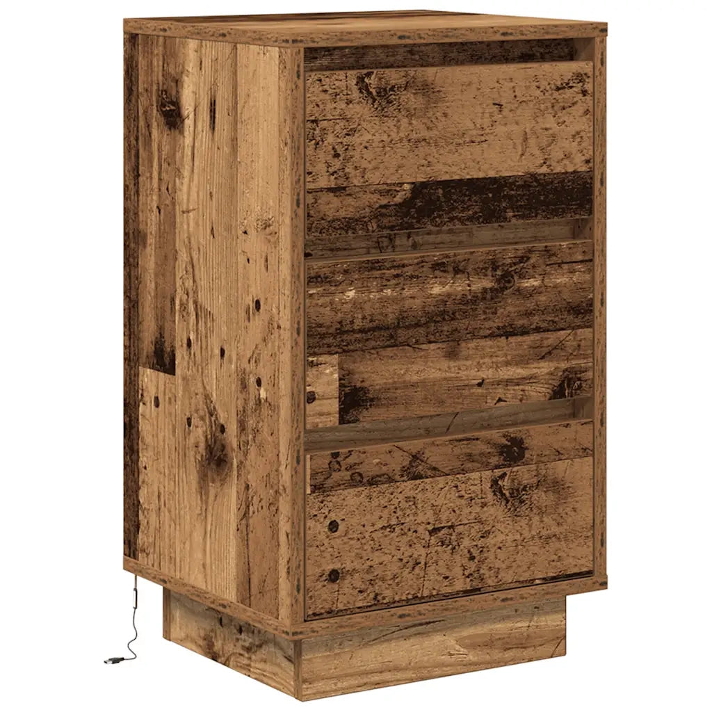 Comodino con Luci LED-Tavolino da notte Legno Antico 38x34x65 cm
