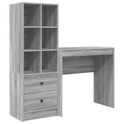 Scrivania | Tavolo da Ufficio con cassetto con lo scaffale 2 pz Grigio Sonoma