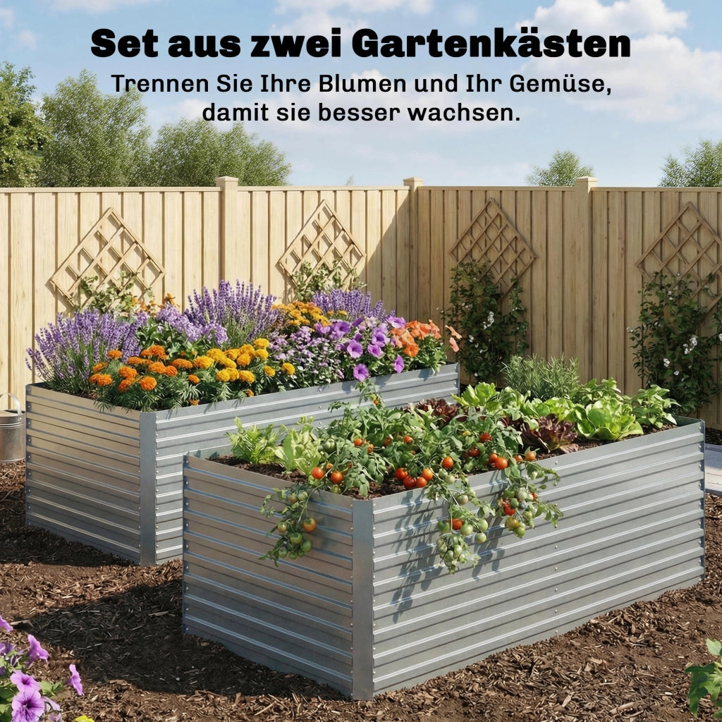 Set di 2 letti da giardino rialzati ¨C zephmum ¨C metallo zincato grigio 180x90x60 cm