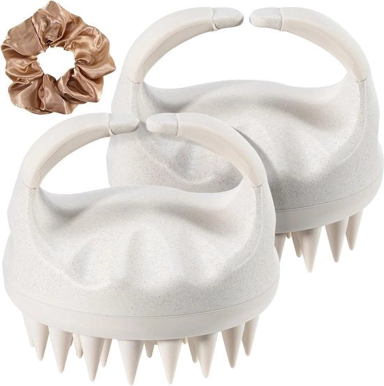 Kit di pulizia capelli a due pezzi con spazzola per massaggiare la testa, silicone liscio, colore legno, per promuovere la crescita dei capelli e sciogliere nodi.
