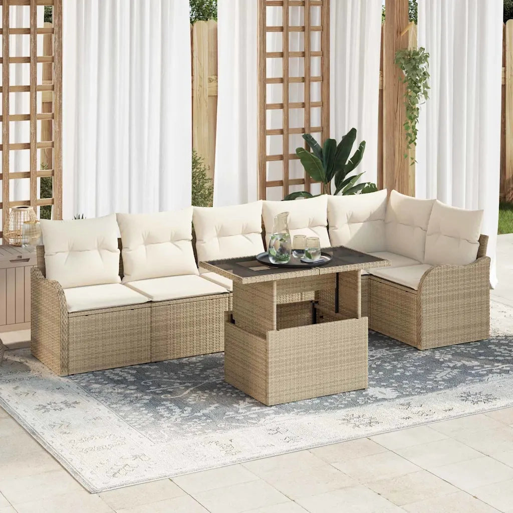 Set di divani con cuscino 7 pcs Beige Poly Rattan