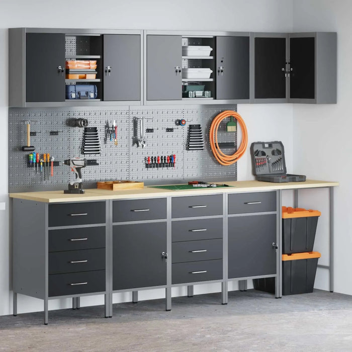 Set di mobili da lavoro con cassetto 12 pcs Nero e Grigio 3321512